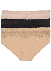 Natori Bliss Perfection Lace Waist Bikini Underwear 3-Pack 756092MP - Cameo Rose, Black, Cafe