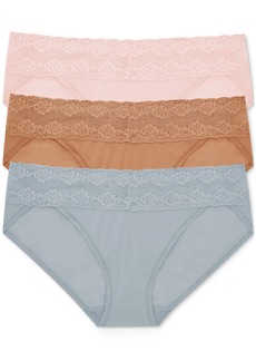 Natori Bliss Perfection Lace Waist Bikini Underwear 3-Pack 756092MP - Seashell / Glaze / Blue Mist