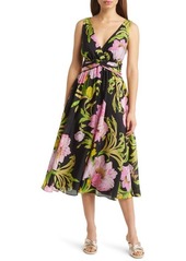 Natori Floral Sleeveless Silk Fit & Flare Dress