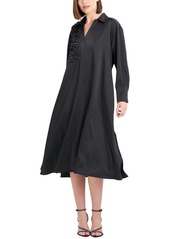 Natori Luxe Charmeuse Embroidered Oversized Shirtdress