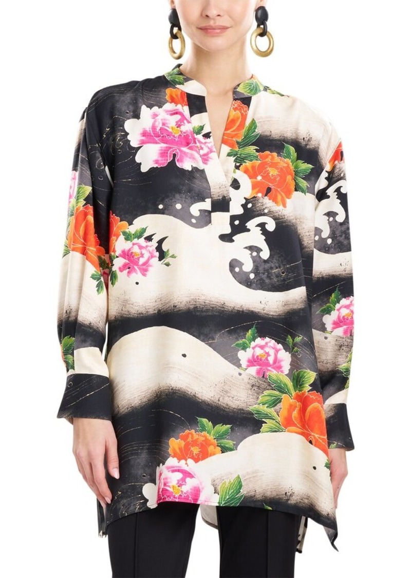 Natori Mayumi Oversized Half Placket Silk-Blend Shirt