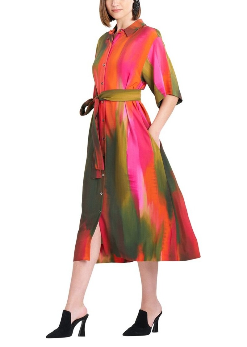 Natori Ombre A-Line Belted Shirtdress