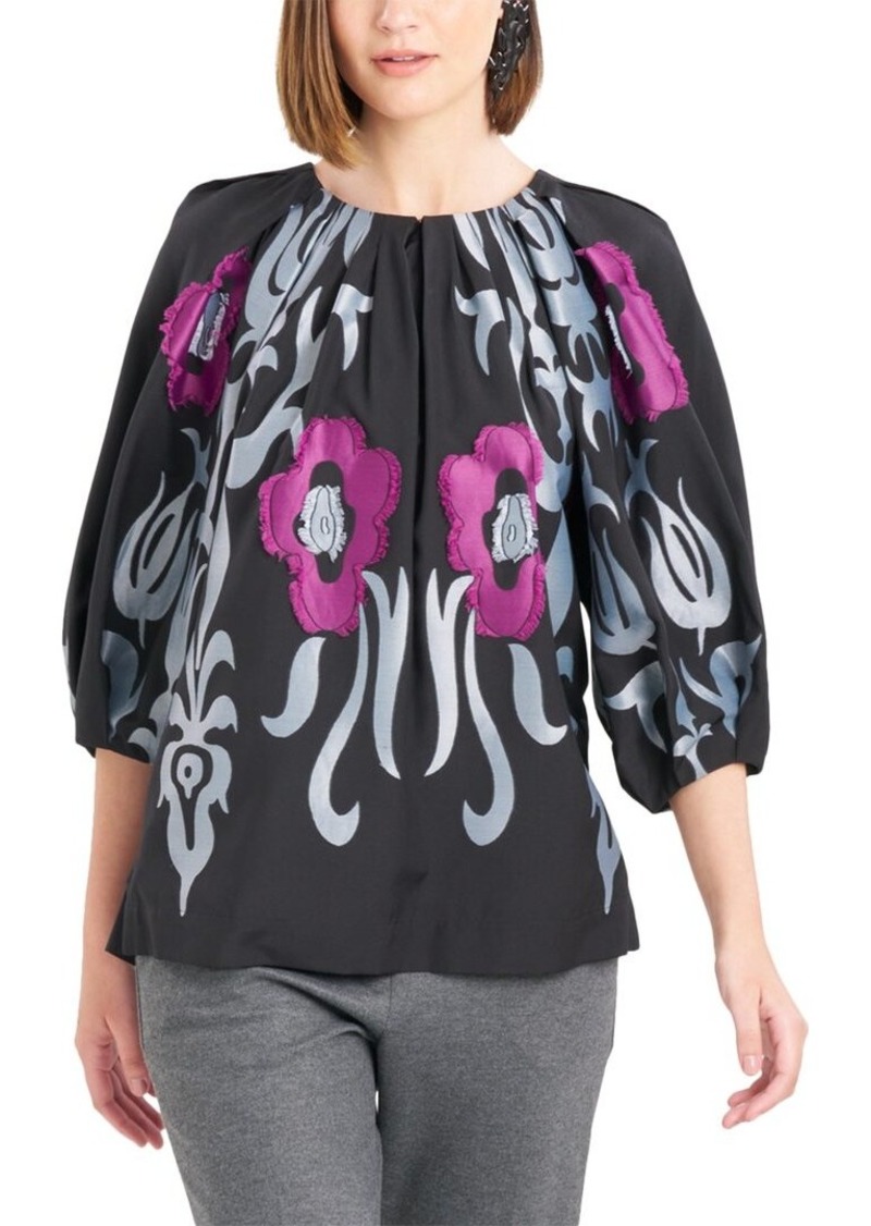 Natori Suzani Jacquard Pleated Top