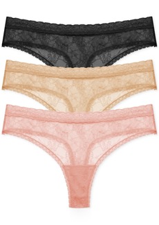 Natori Women's Bliss Allure 3-Pk. Lace Thong Underwear 771303MP - Black / Caf / Rose Beige