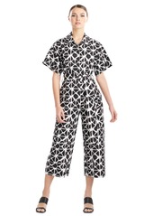 Natori Women's Cropped Geo Button-Front Jumpsuit - Black