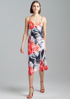 Natori Women's Floral-Print V-Neck Midi Slip Dress - Black/White