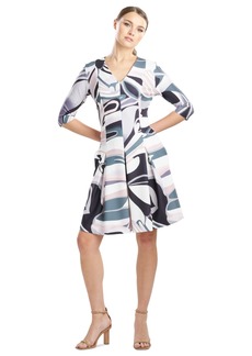 Natori Women's Printed V-Neck Pleat-Skirt Dress - Taupe
