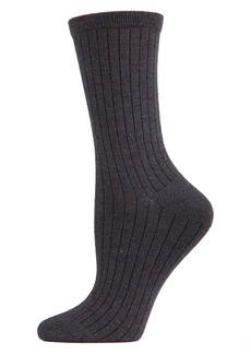 Natori Women's Solid Ribbed Knit Cashmere Blend Crew Socks - Dark Gray