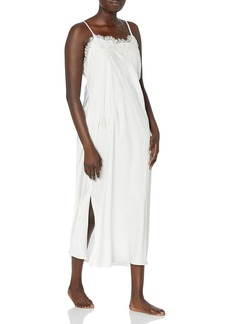 Natori Women's Solid Satin Gown with Lace Warm White/Linen L