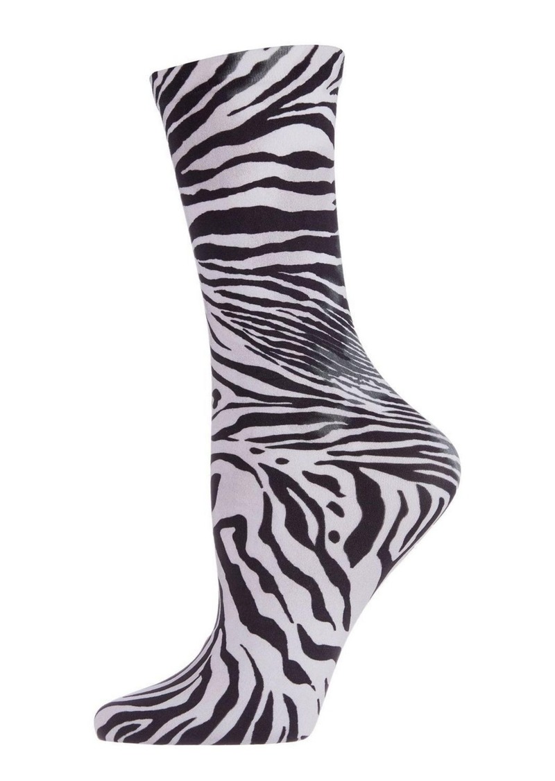 Natori Women's Zebra Printed Fashion Crew Socks - White