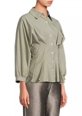 Natori Taffeta Pleated Button-Front Shirt