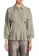 Natori Taffeta Pleated Button-Front Shirt