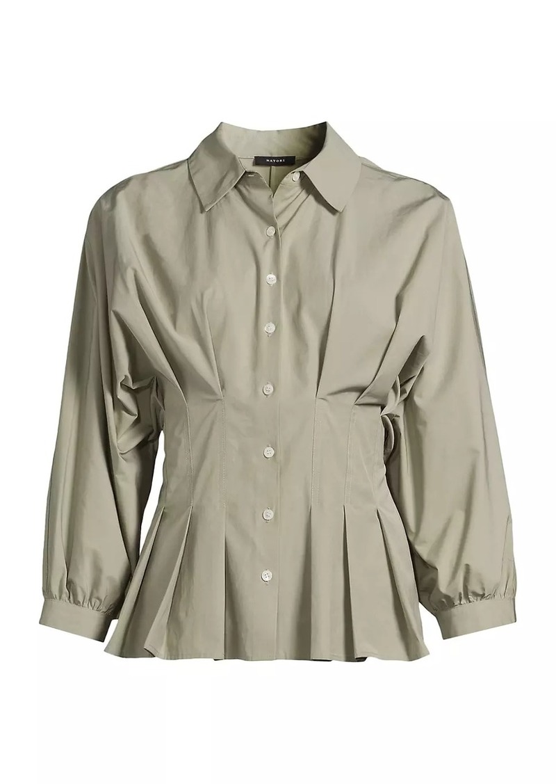 Natori Taffeta Pleated Button-Front Shirt