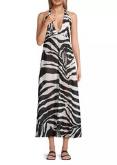 Natori Zebra Cotton-Silk Halter Maxi Dress
