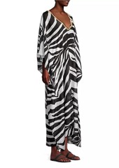 Natori Zebra Cotton-Silk V-Neck Maxi Dress