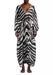 Natori Zebra Cotton-Silk V-Neck Maxi Dress