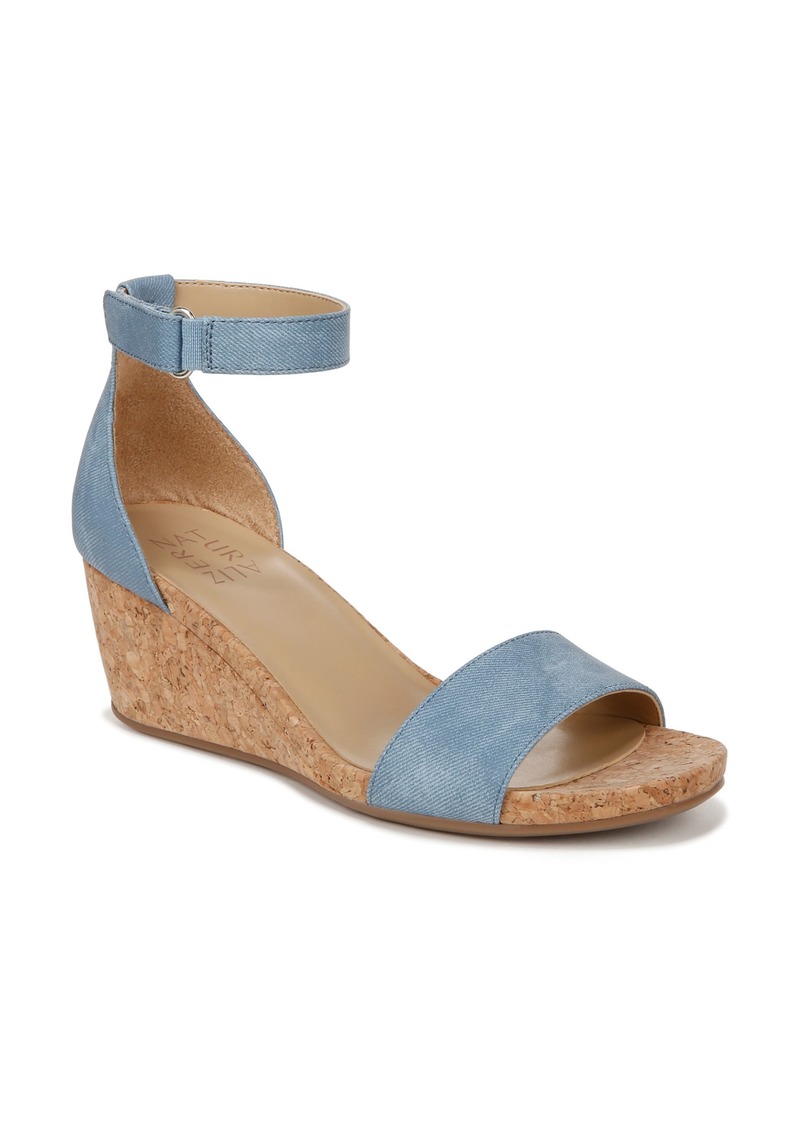 Naturalizer Areda Ankle Strap Wedge Sandal - Wide Width Available in Mid Blue Faux Leather at Nordstrom Rack