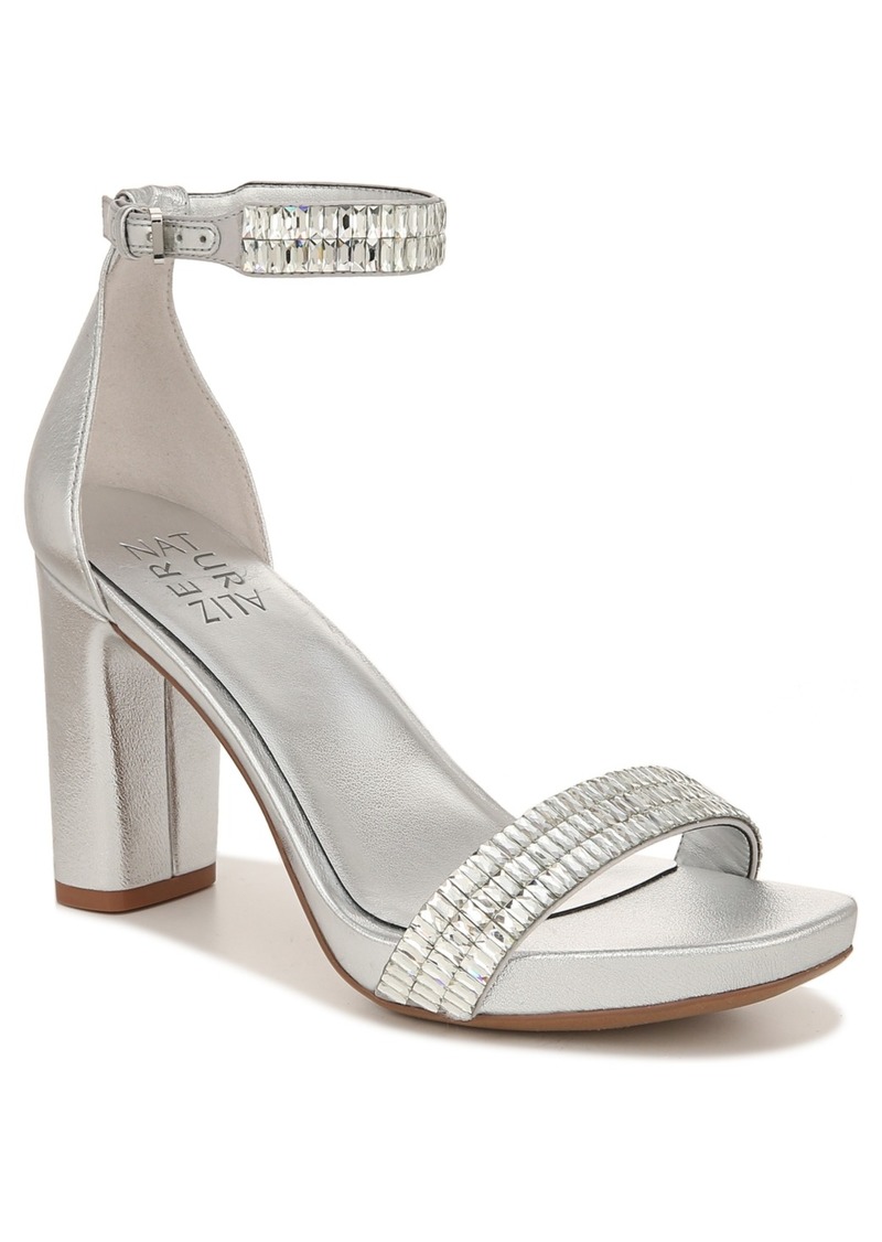 Naturalizer Joy-Sparkle Dress Ankle Strap Sandals - Silver Metallic Faux Leather