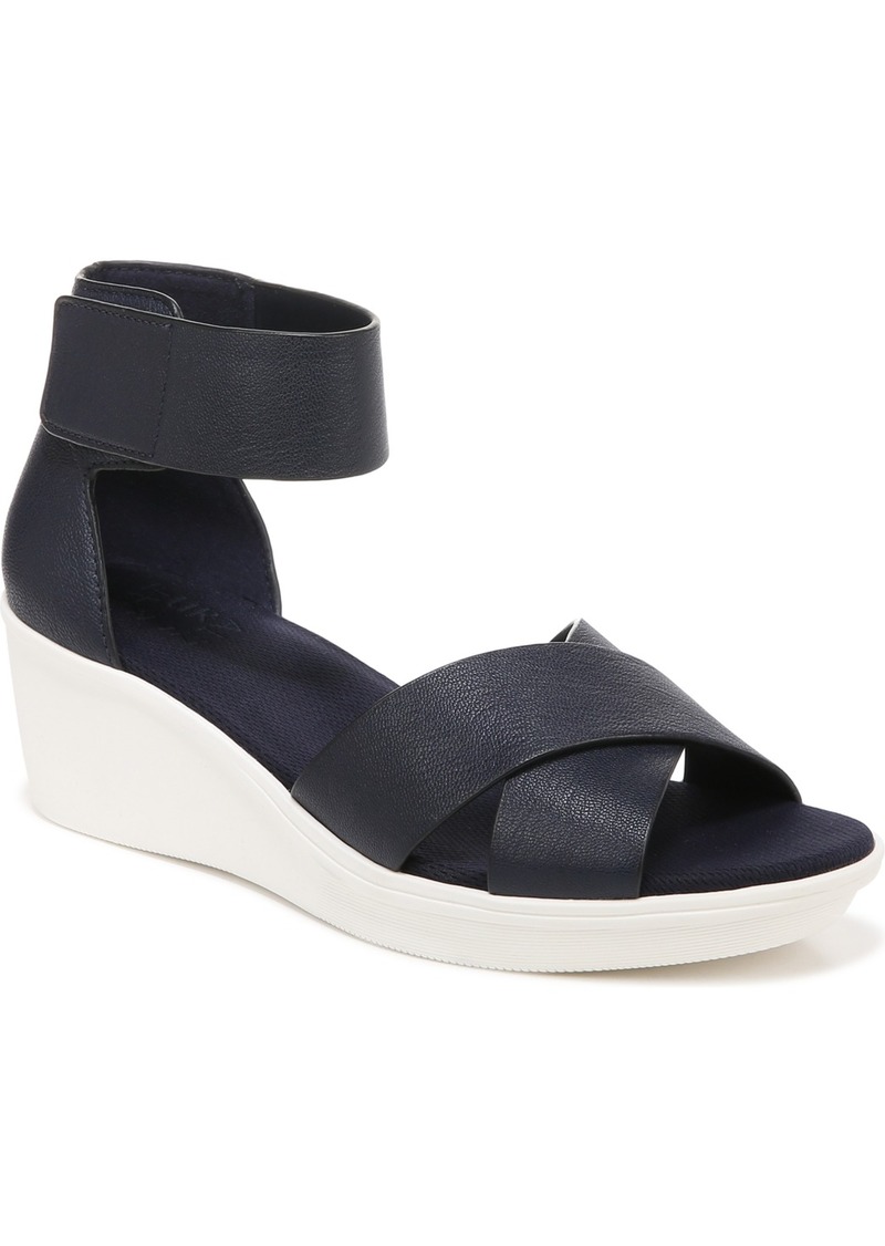 Naturalizer Riviera Ankle Strap Wedge Sandals - Navy Blue Leather