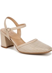 Naturalizer Wave Ankle Strap Pumps - Tan Woven Straw/Faux Leather