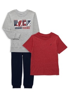 Nautica ​Little Boy&#8217;s 3-Piece Sweatshirt, Tee & Joggers Set