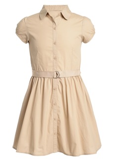 Nautica Little Girls Uniform Belted Poplin Shirt Dress - Khaki