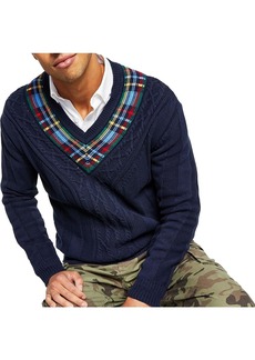 Nautica Mens Cable Knit V Neck Pullover Sweater