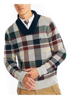 Nautica Mens Shawl Collar Plaid Pullover Sweater