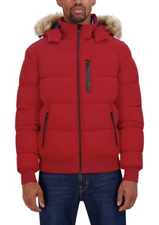 Nautica Faux Fur Trim Water Resistant Bomber Jacket in Red at Nordstrom Rack