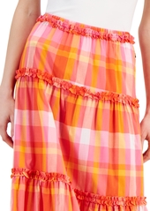 Nautica Jeans Women's Cotton Plaid-Print Ruffle-Trim Maxi Skirt - Sangria Sunset Multi