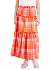 Nautica Jeans Women's Cotton Plaid-Print Ruffle-Trim Maxi Skirt - Sangria Sunset Multi