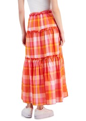 Nautica Jeans Women's Cotton Plaid-Print Ruffle-Trim Maxi Skirt - Sangria Sunset Multi