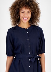 Nautica Jeans Women's Linen-Blend Puff-Sleeve Shirtdress - Night Sky