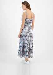 Nautica Jeans Women's Plaid-Print Ruffle-Trim Maxi Dress - Nigh Sky M