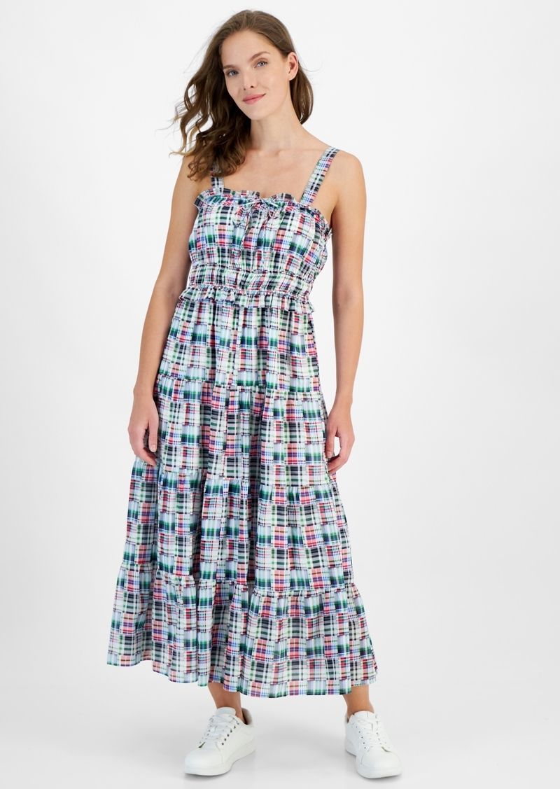 Nautica Jeans Women's Plaid-Print Ruffle-Trim Maxi Dress - Nigh Sky M