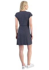 Nautica Jeans Women's Striped Short-Sleeve Surplice-Neck Dress - Dark Blue