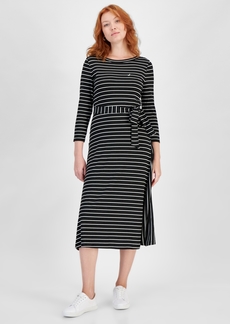 Nautica Jeans Women's Striped Tie-Waist Midi Dress - Black/White