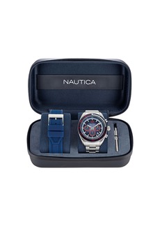 Nautica Key Biscane Stainless Steel And Silicone Watch Box Set
