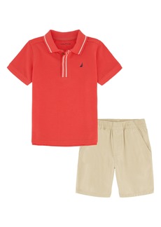 Nautica Kids' Polo & Shorts Set in Red Multi at Nordstrom Rack