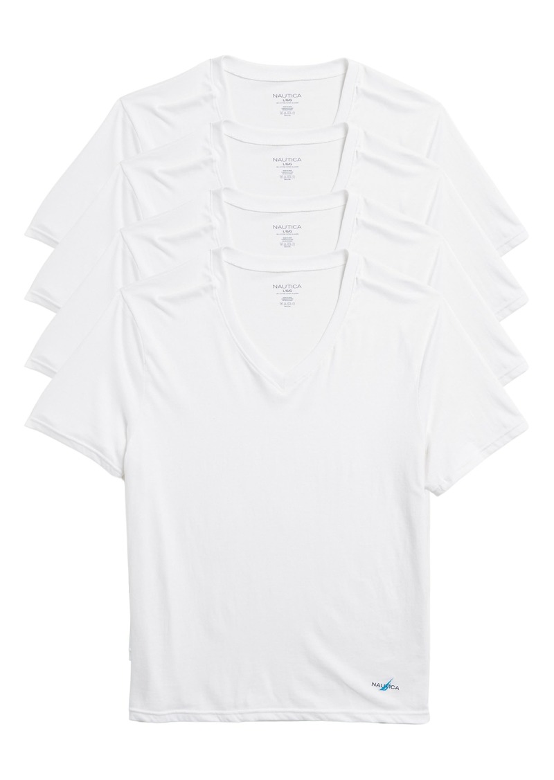 Nautica Limited Edition 4-Pack Cotton V-Neck T-Shirts in White/Nautica 05 Logo at Nordstrom Rack