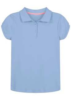 Nautica Little Girls Uniform Short Sleeve Interlock Polo Shirt - Light Blue