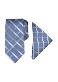 Nautica Men Marion Grid Tie & Pocket Square Set - Grey