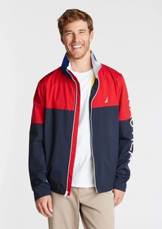 Nautica Mens Big & Tall Lightweight Colorblock Bomber With Concealed Hood
