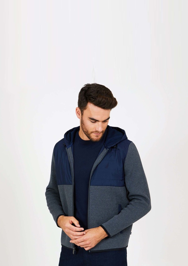 Nautica Mens Big & Tall Mixed Media Colorblock Hoodie