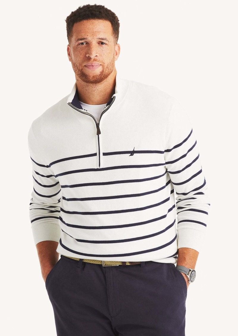 Nautica Mens Big & Tall Navtech Striped Quarter-Zip Sweater