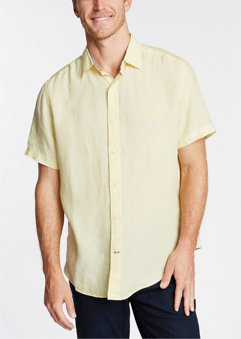 Nautica Men's Classic-Fit Solid Linen Short-Sleeve Shirt - Sunshine