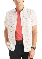 Nautica Men's Classic-Fit Stretch Watercolor Beach Chair-Print Button-Down Shirt - Bright Wht