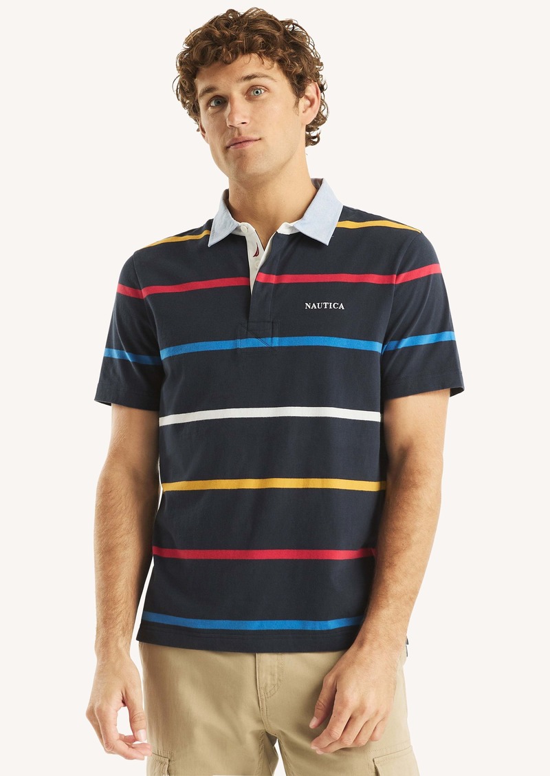 Nautica Mens Classic Fit Striped Rugby Polo