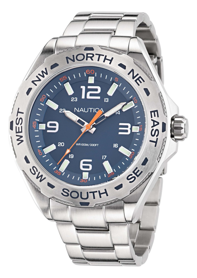 Nautica Mens Clearwater Beach Recycled Stainless Steel 3-Hand Watch