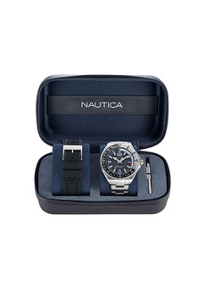 Nautica Mens Clearwater Beach Stainless Steel And Silicone Watch Box Set